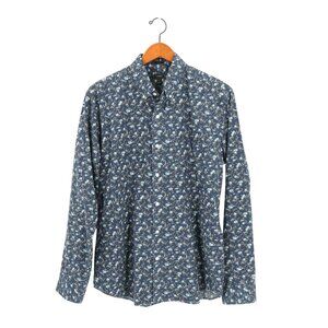 J. Crew Floral Blue Slim Fit Men's Button Front Long Sleeve Cotton Shirt L